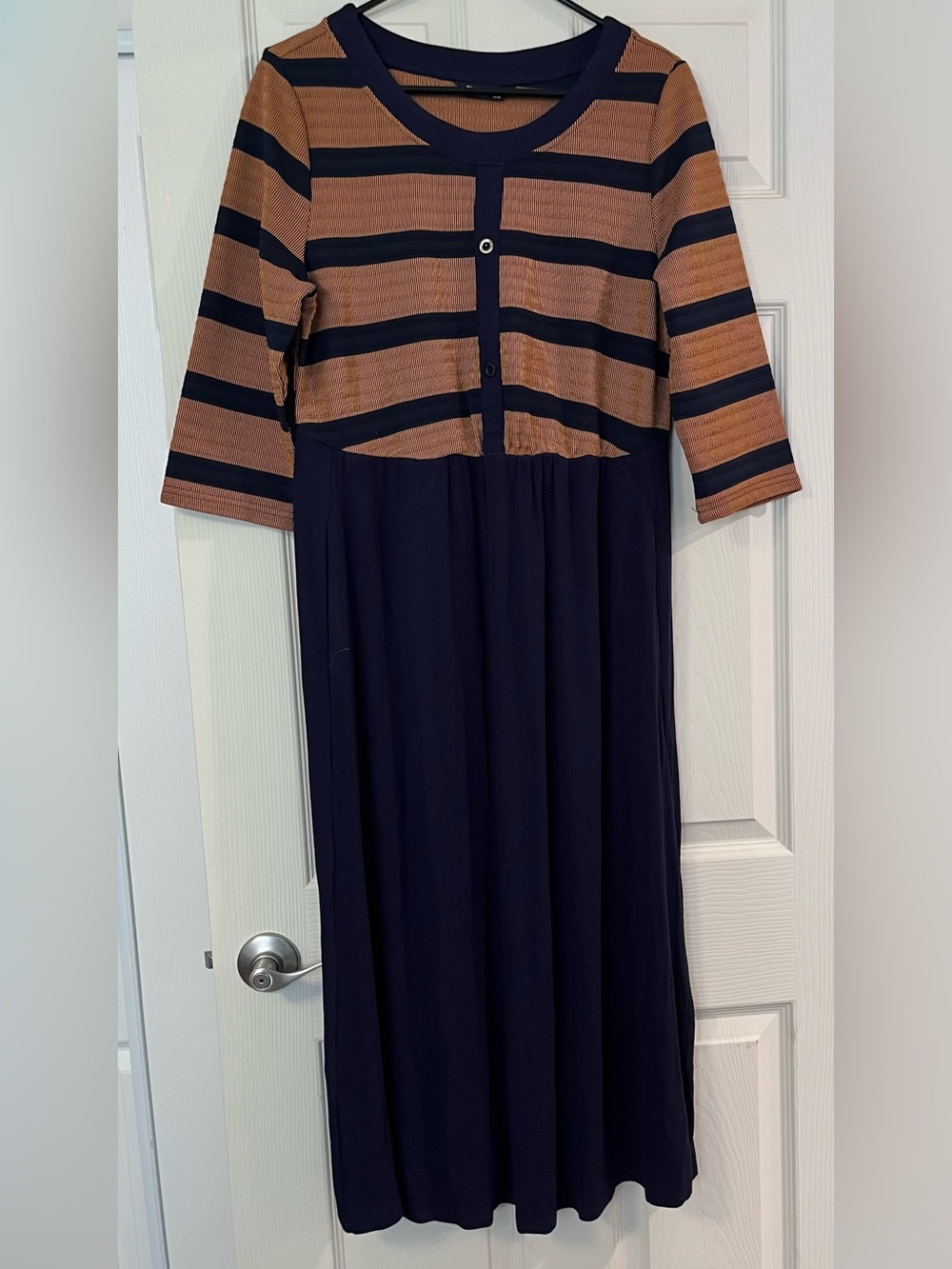 BloomChic Knit Skirted Dress - Navy striped with side pockets